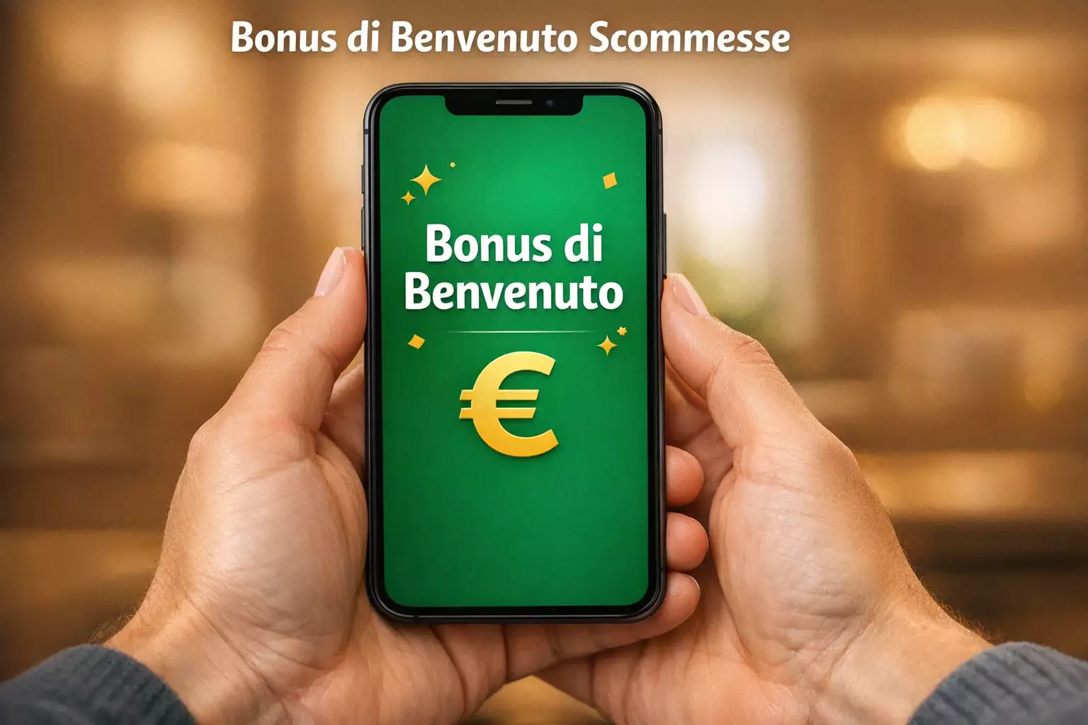 Smartphone con app scommesse che mostra offerta bonus di benvenuto