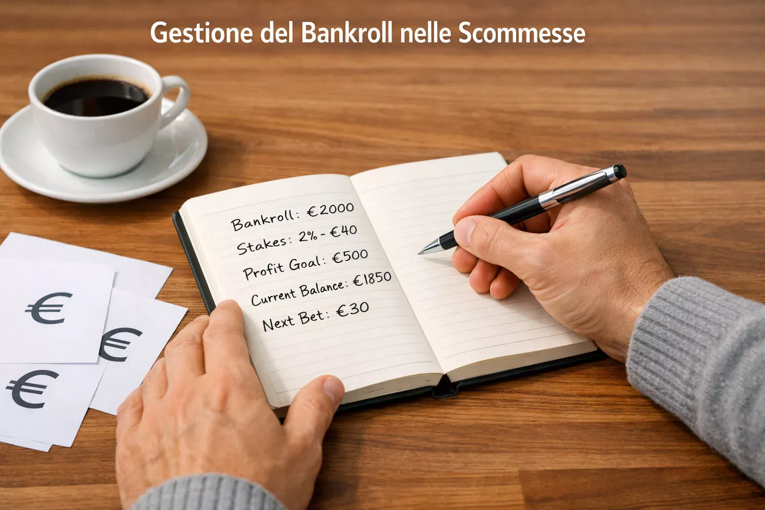 Persona che pianifica il proprio budget per le scommesse con appunti