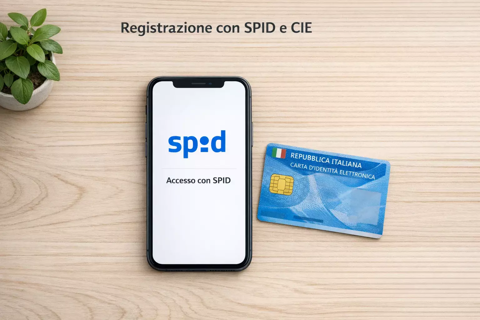Smartphone con app SPID accanto a carta identità elettronica CIE