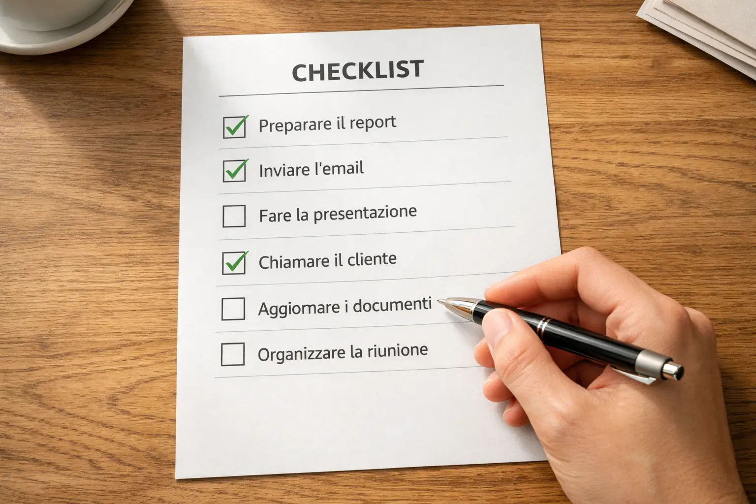 Documento con checklist e segni di spunta verdi