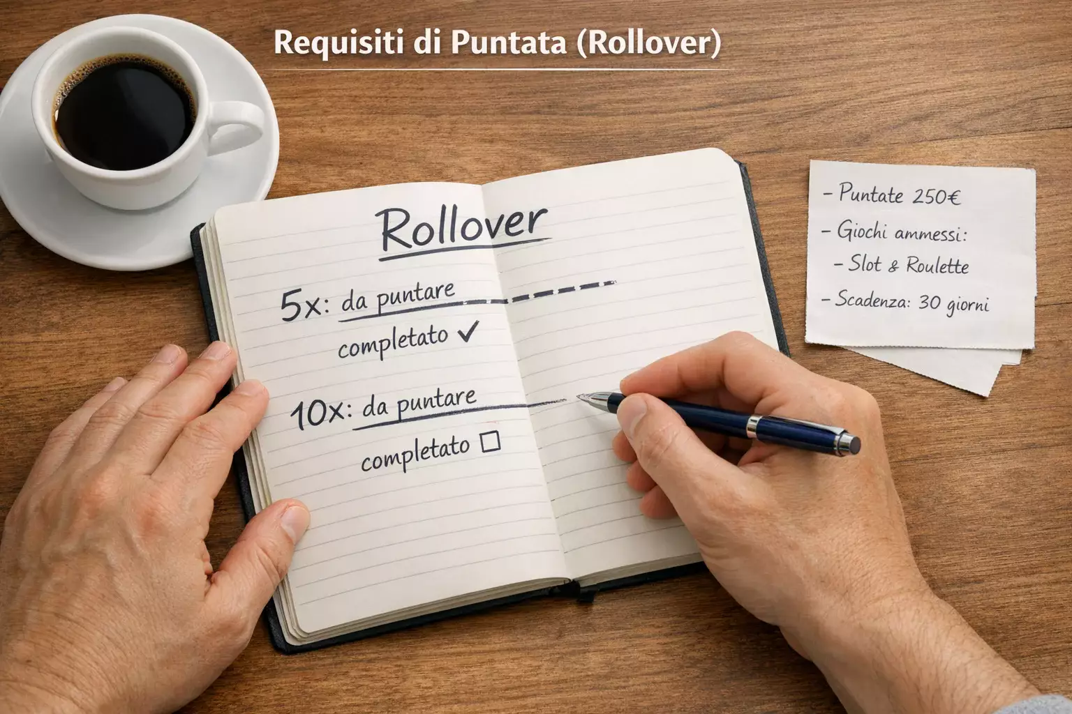 Persona calcola requisiti rollover bonus su blocco note