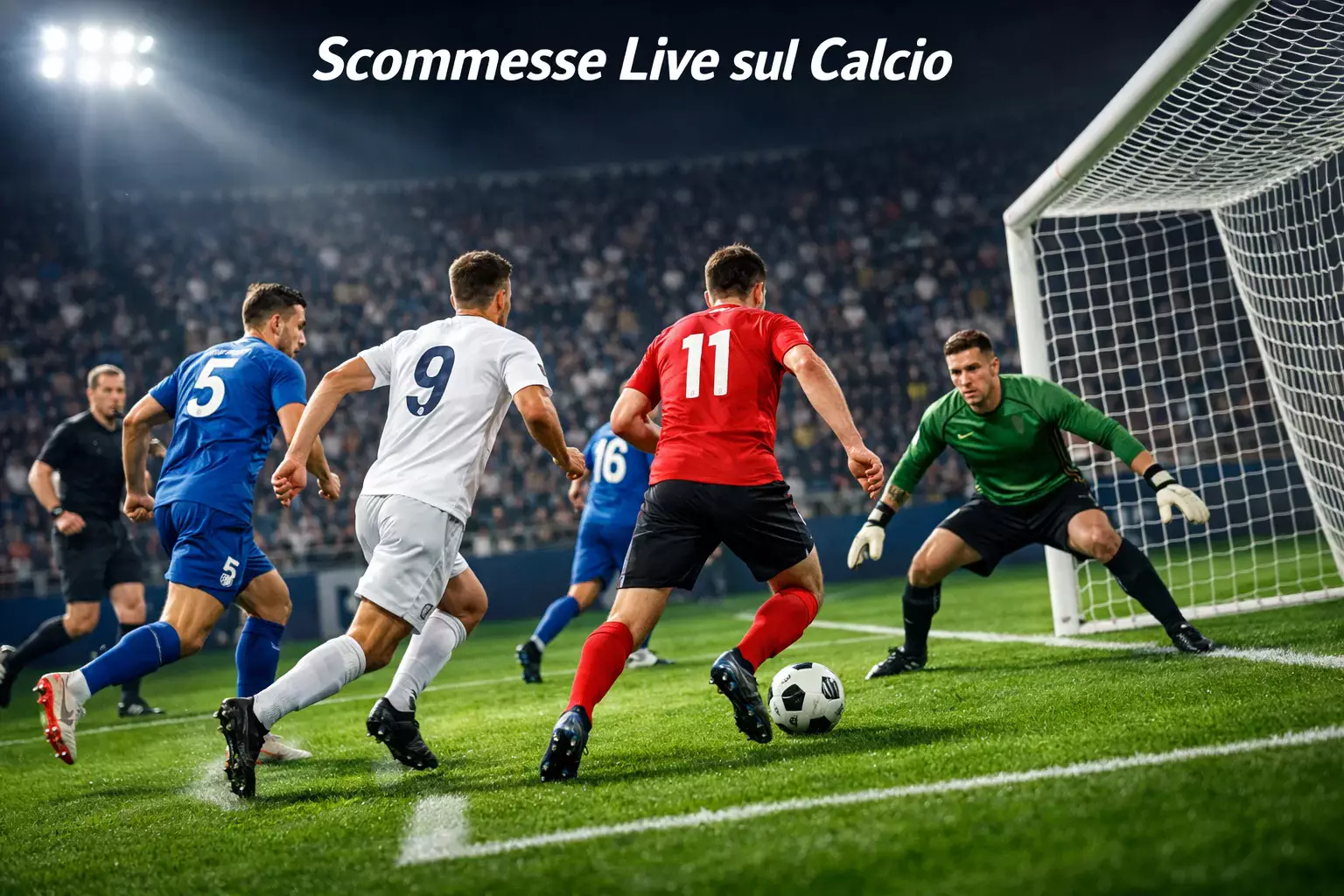 Partita di calcio in corso con display delle quote live in primo piano
