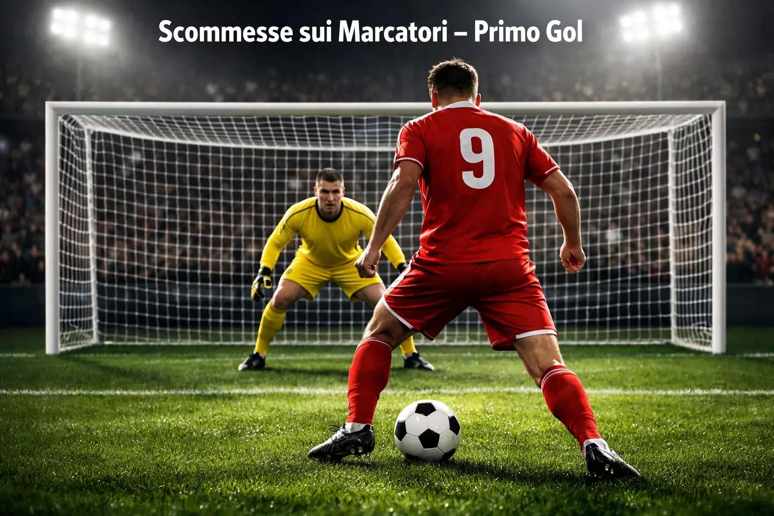 Attaccante di calcio pronto a tirare verso la porta