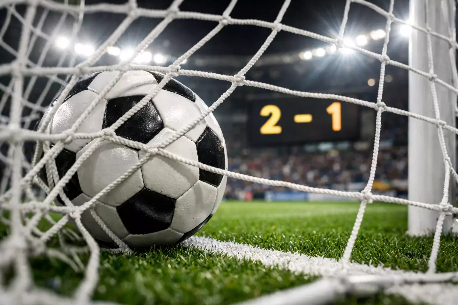 Stadio di calcio con tabellone 1X2 illuminato