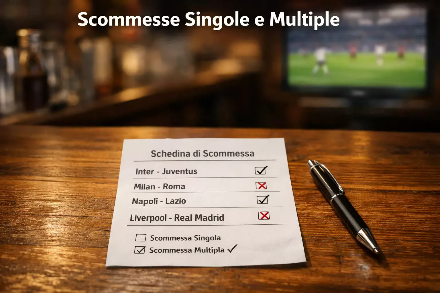 Schedina di scommesse con singola e multipla su partite di calcio
