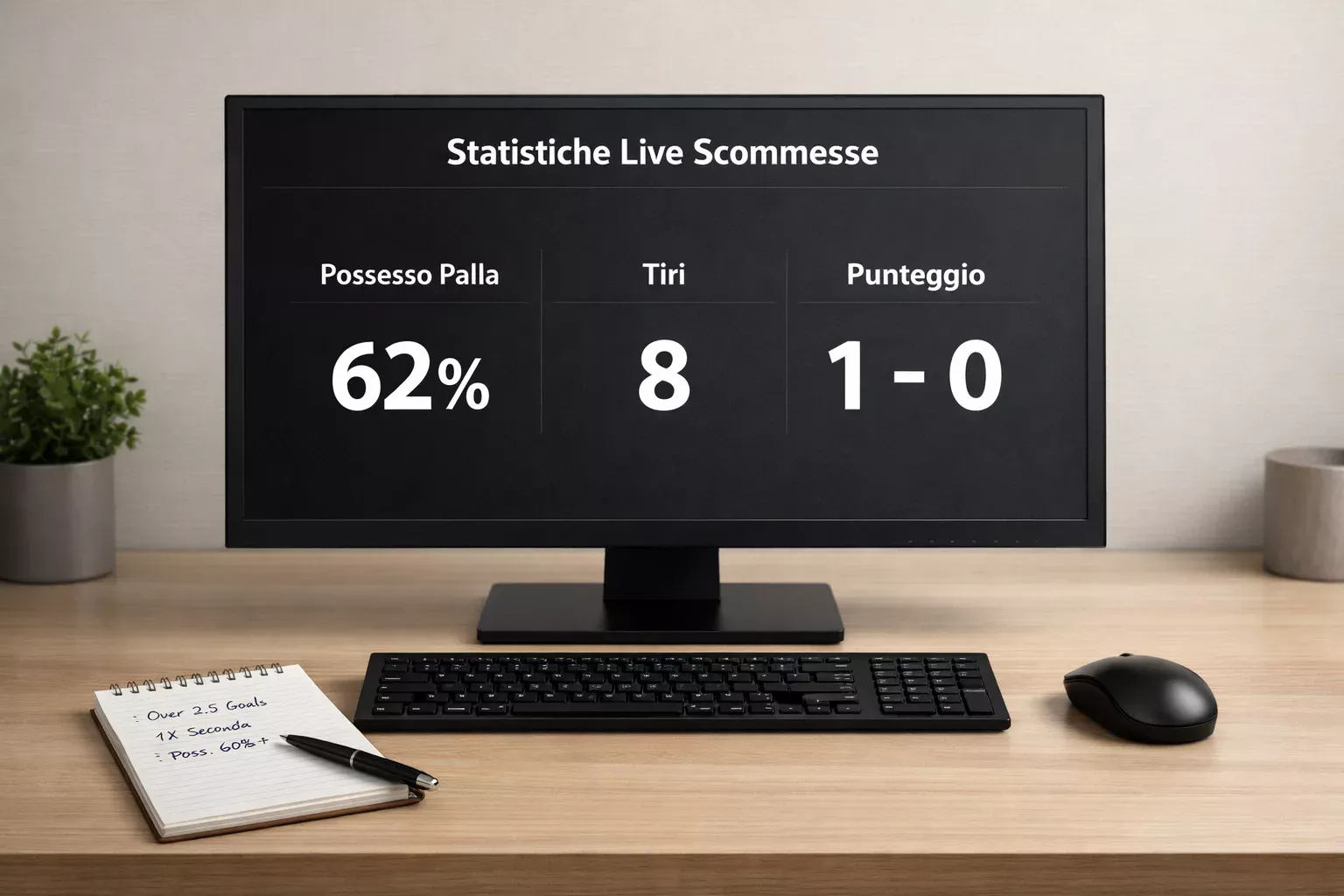 Schermo con statistiche live di una partita di calcio in corso