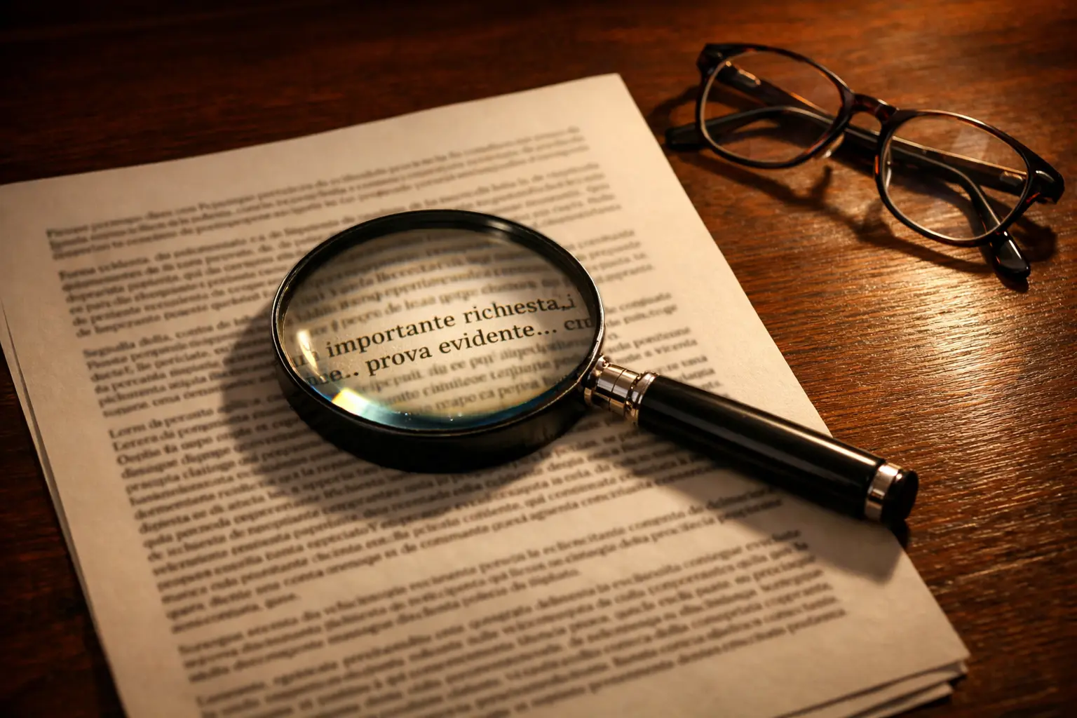 Lente di ingrandimento su documento contrattuale